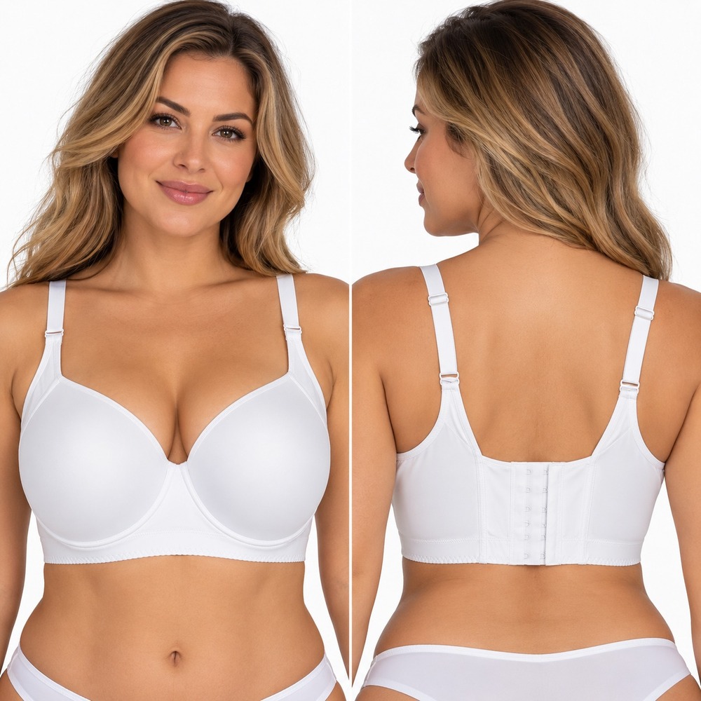 (2) Shapedly White Full Coverage Underwire Bras 48J Plus Size Longline Support